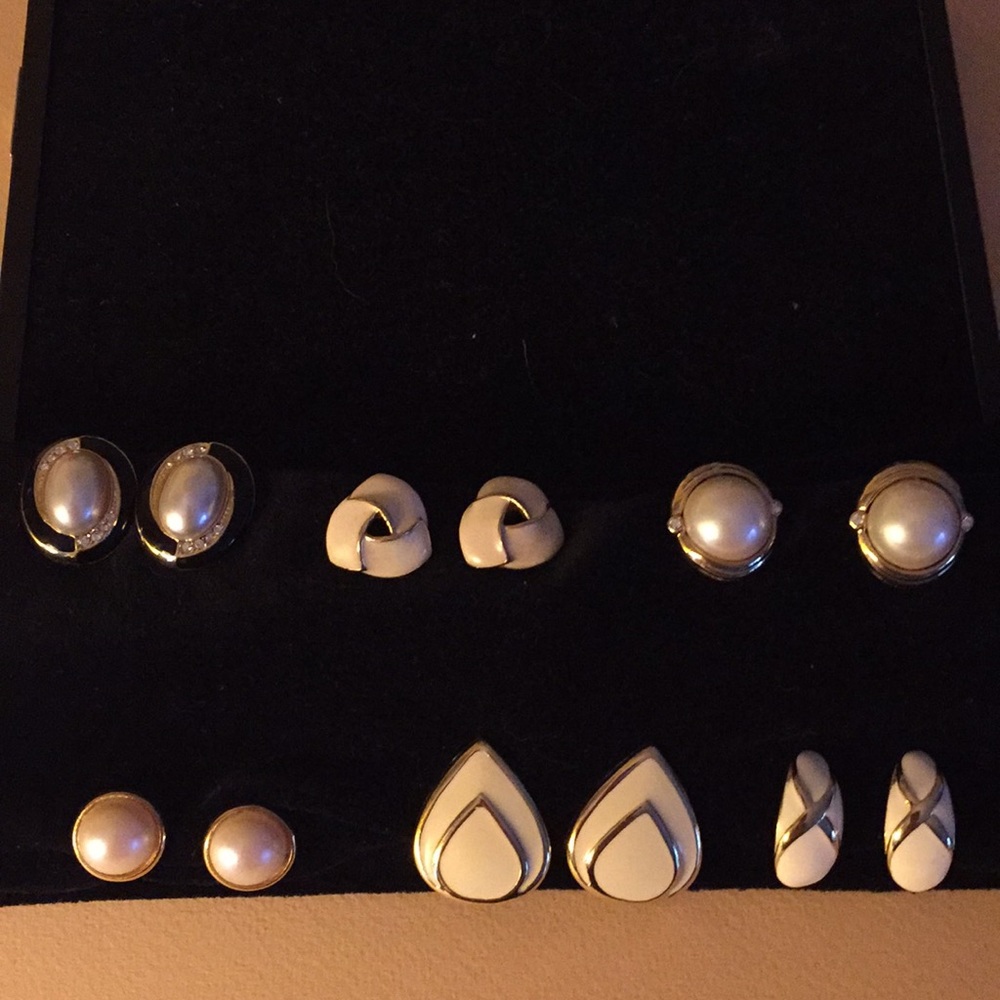 Vintage Ivory and Gold Tone Clip Earrings